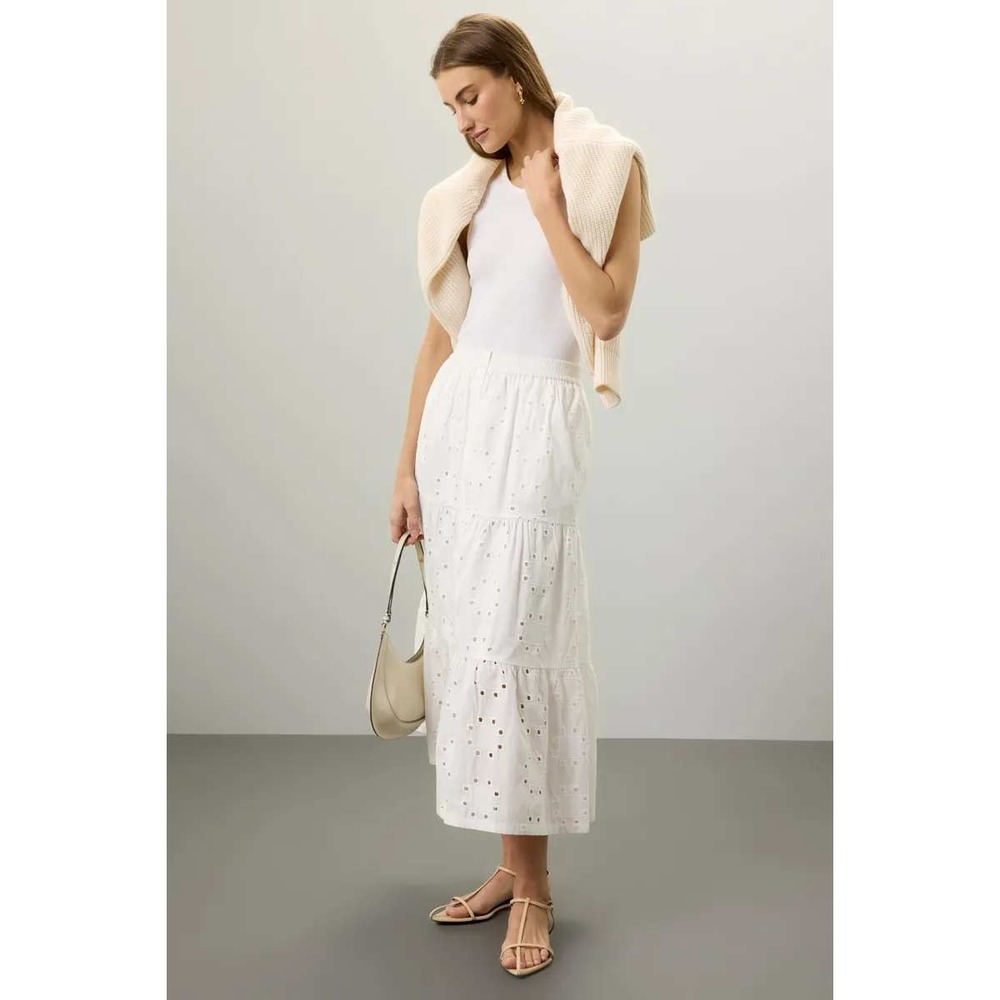 ba&sh Bell Midi Skirt White Floral Eyelet Cotton Boho Women Size M - Picture 3 of 14